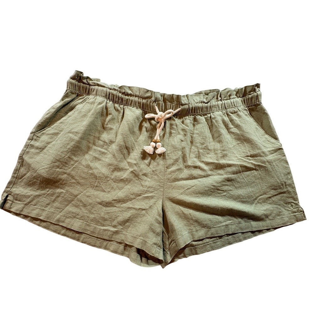Hang Ten Linen Blend Shorts Womens XXL Sage Green Elastic Waist Beach Summer